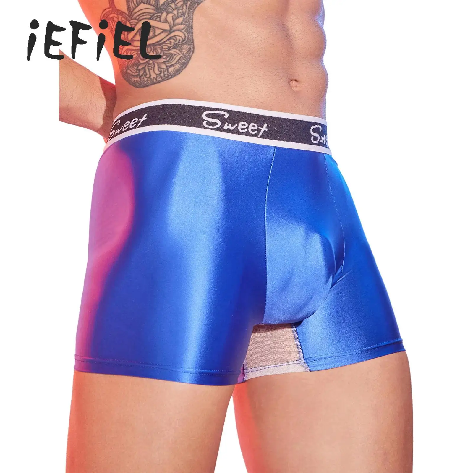 

Mens Swim Trunks Glossy Swimwear Brazilian Bikini Surf Boxer Briefs Bulge Pouch Stretchy Board Shorts Swimming Beachwear