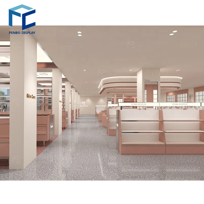 custom.Makeup Cosmetics Shop Decoration Interior Design Furniture Cosmetic Display Shelf Wooden Showcase Shelf