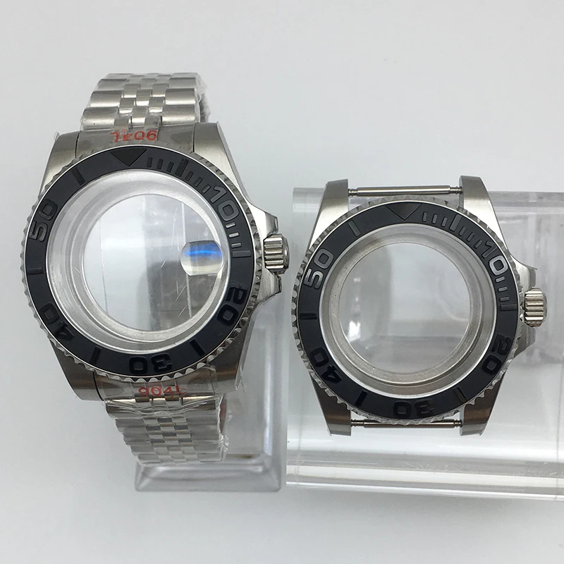 

Серебристый корпус NH35 40 мм, юбилейный браслет, пряжка с раздвижным замком, сапфировый для Seiko nh36 Miyota 8215, механизм 28,5 мм, циферблат, яхта, мод