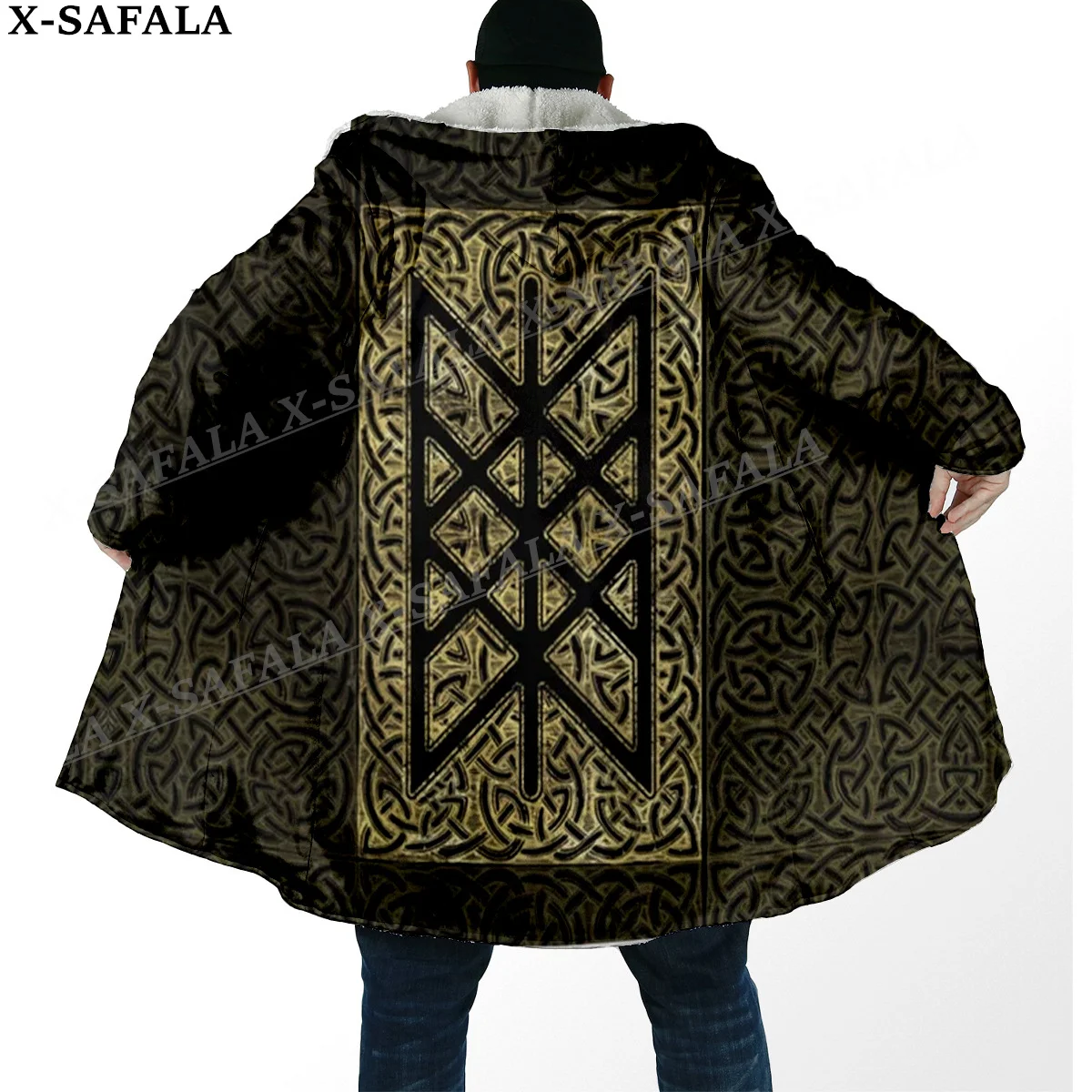 Viking Tattoo Symbol 3D Print Thick Warm Hooded Cloak Men Overcoat Coat Windproof Fleece Cape Robe Hooded Blanket-8