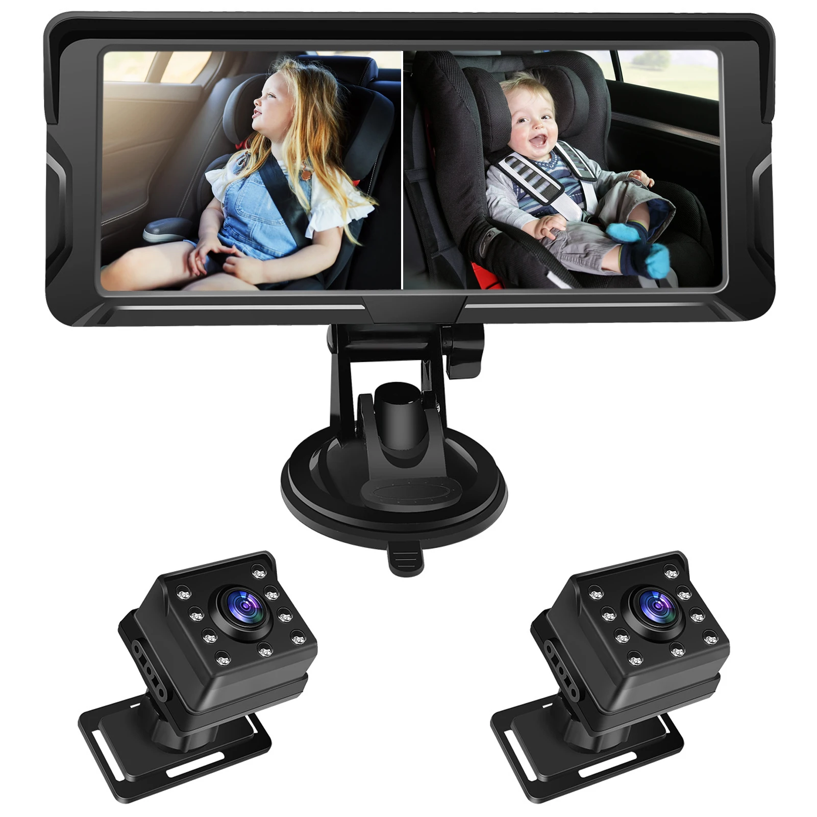 Baby Car Camera Dual Channel 6.8 Inch 1080P Baby Monitor with IR Night Vision Camera and 150° Wide Viewing Angle