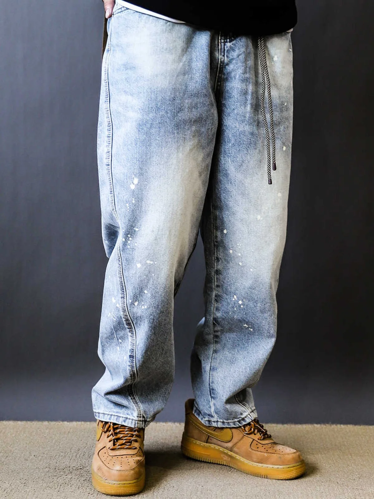 

Retro American Dyeing Gradient Cone Slim Fit 3D Tailoring Jeans with Belt Youthful Popular Long Pants Straight Tube Jeans