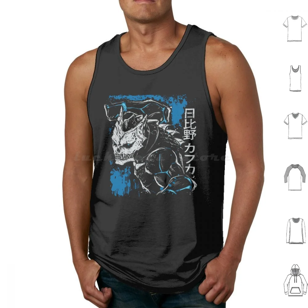 Kaiju Kafka Hibino Tank Tops Print Cotton Kafka Hibino Kaiju Kaiju No 8 Silhouette Figure Sketch Defense Force Dark Blue