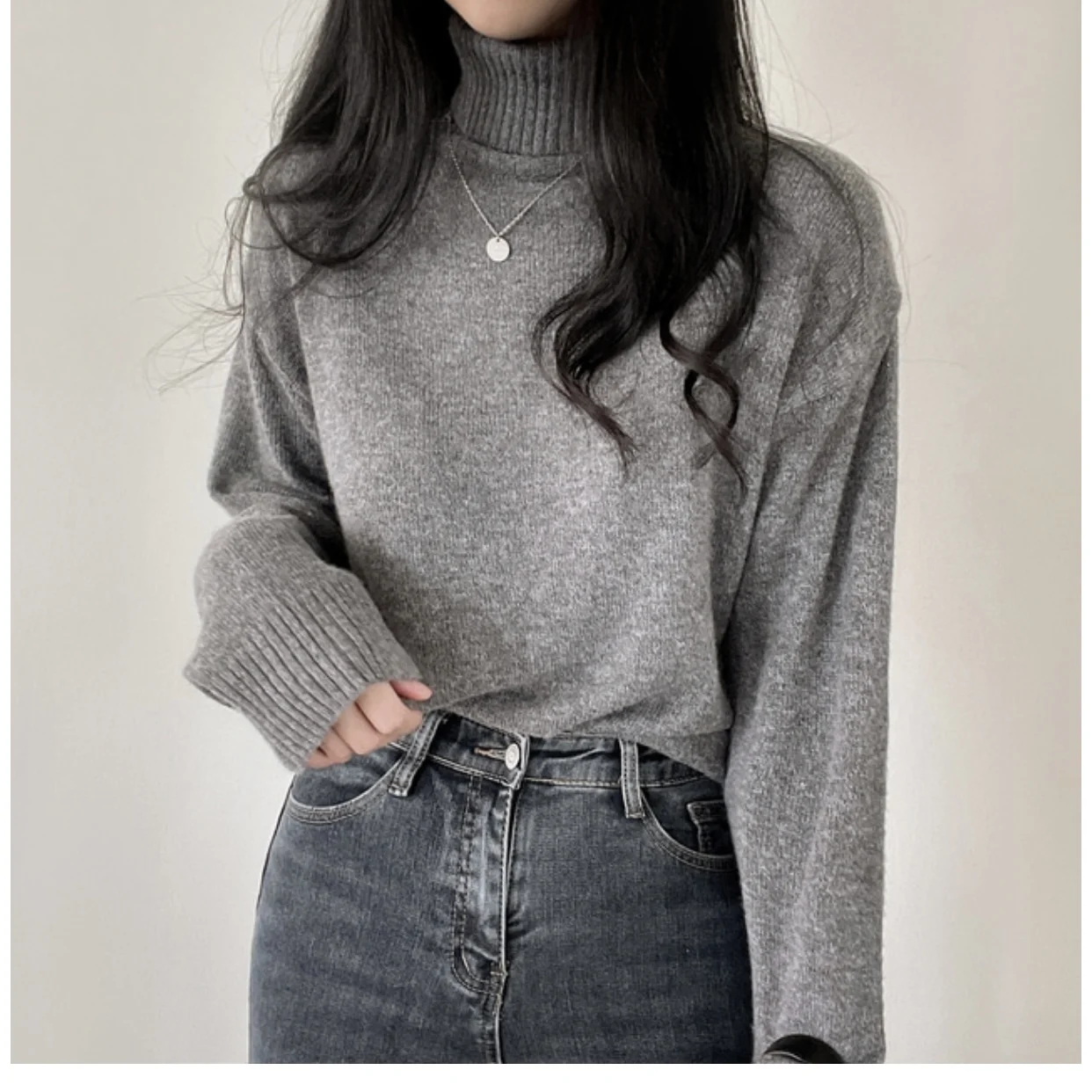

Chic Winter Women's Knitted Long Sve High Collar Sweater Color Overhead Warm Top Versatile Lazy Sle Commute Faion