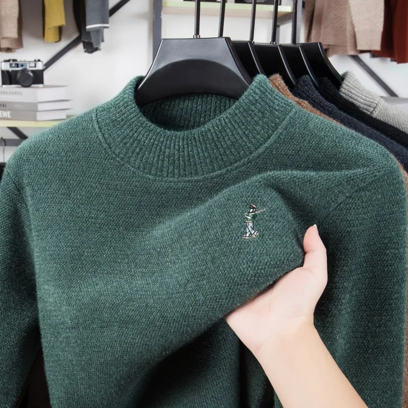 

Luxury brand fashion new round neck sweater exquisite figure embroidery golf knit pullover Korean style casual warm men's top