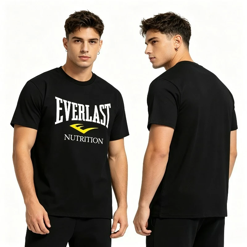 Camiseta con estampado Everlast Nutrition en blanco y negro para hombre, camiseta informal de manga corta para amantes del fitness