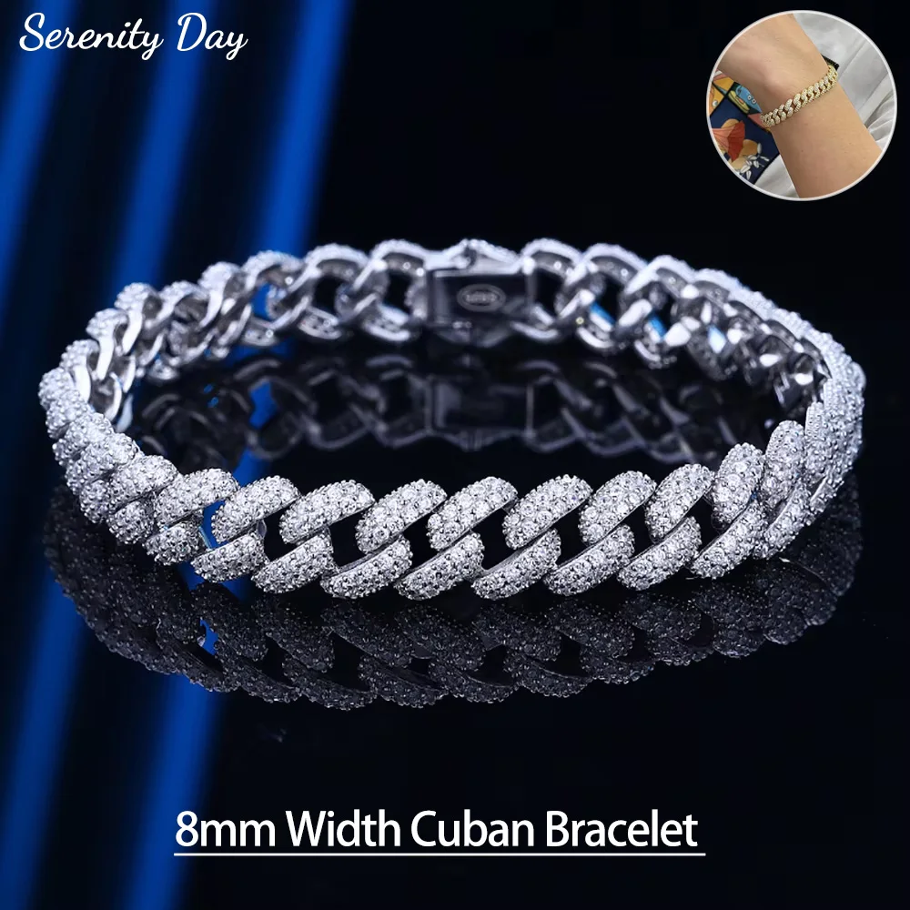 

2 Row 8mm Cuban Zircon Bracelet for Men Women Fine Jewelry S925 Sterling Silver High Carbon Diamond Couple Hip Hop Hand Chain