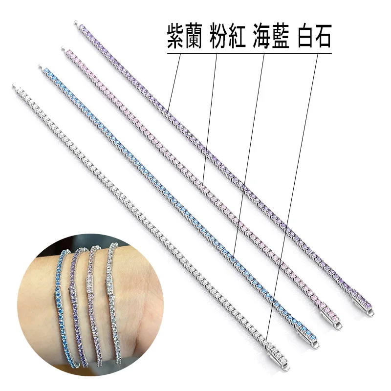 Luxury Solid Platinum PT950 Women's Full Diamond Bracelet Colorful Moissanite 2mm Diamond Bracelet Full Diamond Tennis Chain - view 2