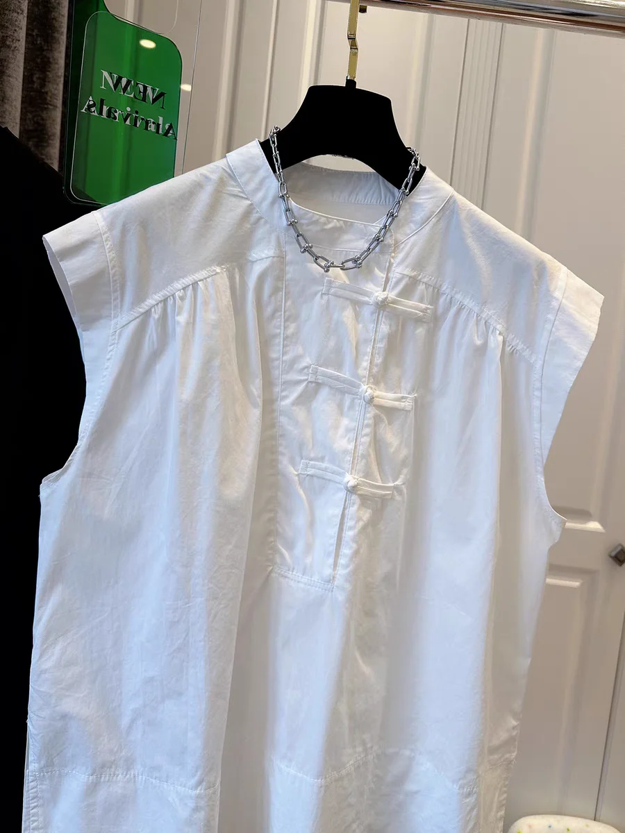 Loose Fit Svel round Ne irt Women's Summer Faion Casual Cotton Linen Blend Traditional Chinese Sle Button Detail