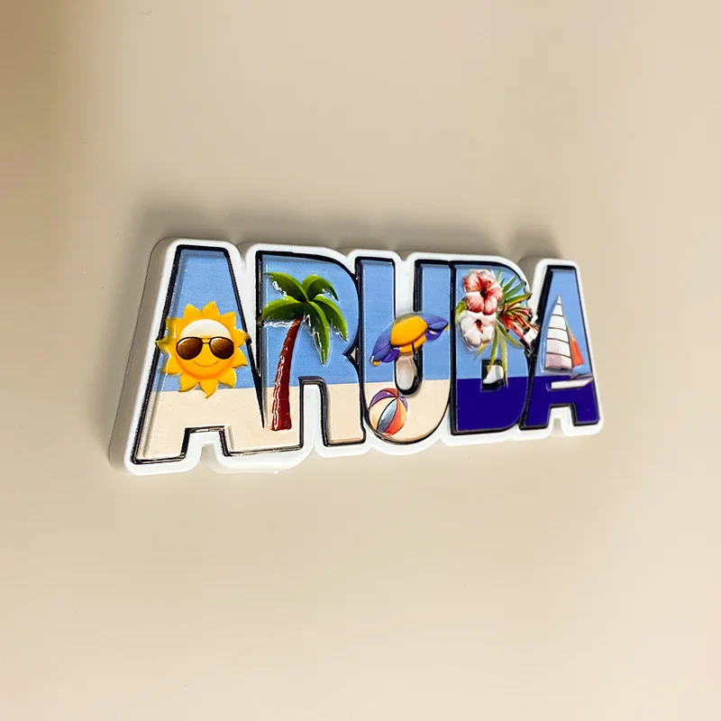 1 قطعة، جزيرة أروبا ديكور المنزل رسالة ثلاثية الأبعاد رسمت مغناطيس الثلاجة البحر الكاريبي العالم السفر تذكارية #3