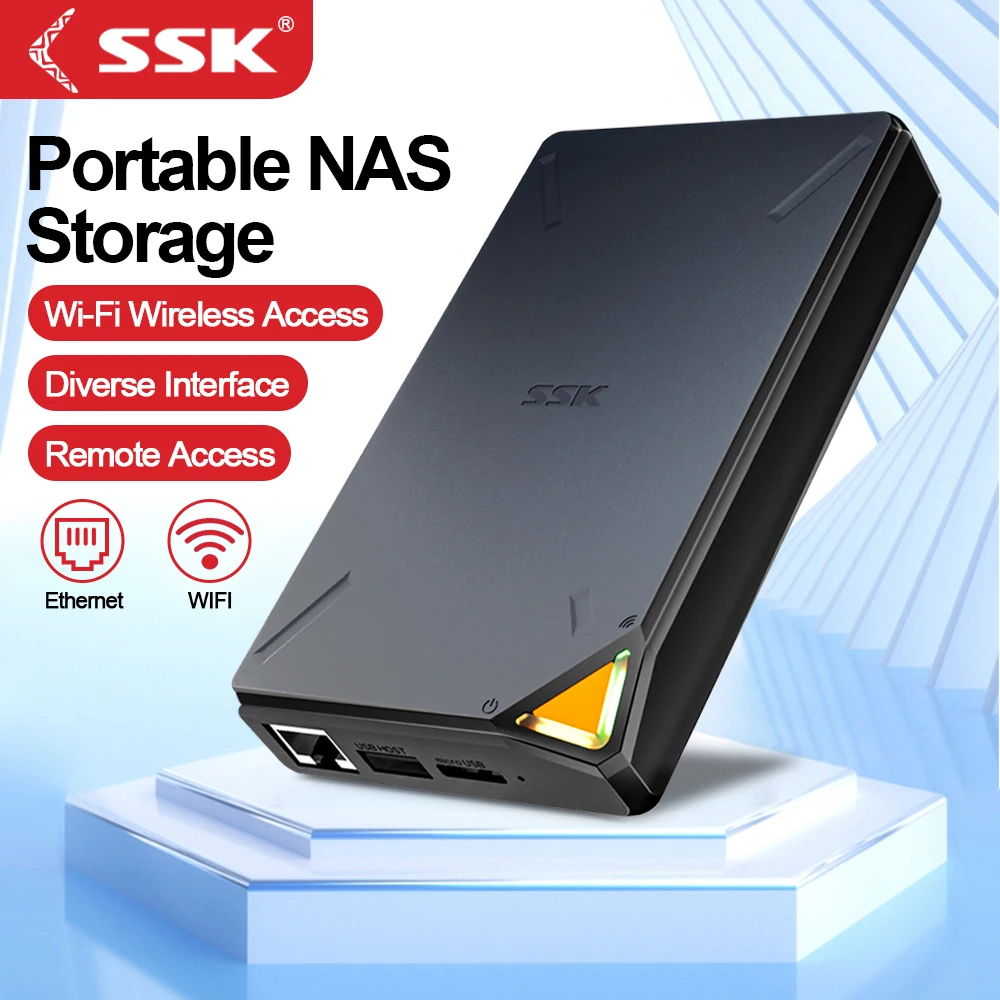 SSK Portable External SSD HDD NAS Storage Wireless Wi-Fi Hotspot Personal Cloud Smart Storage Support Auto-Backup for 1TB 2TB