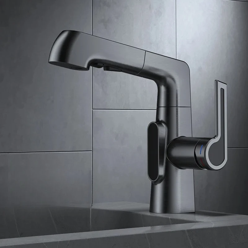 

Solid Brass Pull-Out Liftable Sink Faucet - 360° Swivel, Hot & Cold, Retractable Bathroom