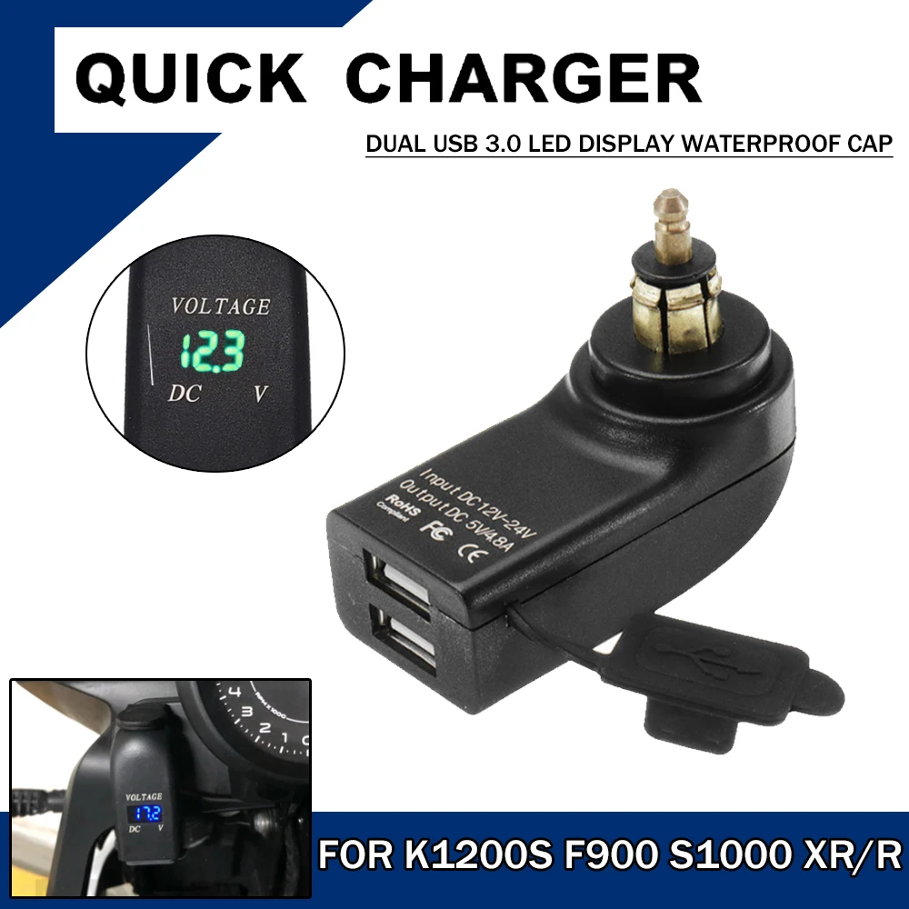 Motorcycle Hella DIN Plug Socket Dual USB Charger Power Adapter For K1200S S1000 XR F900 G650GS For Tiger800 XC XCX XCA Explorer
