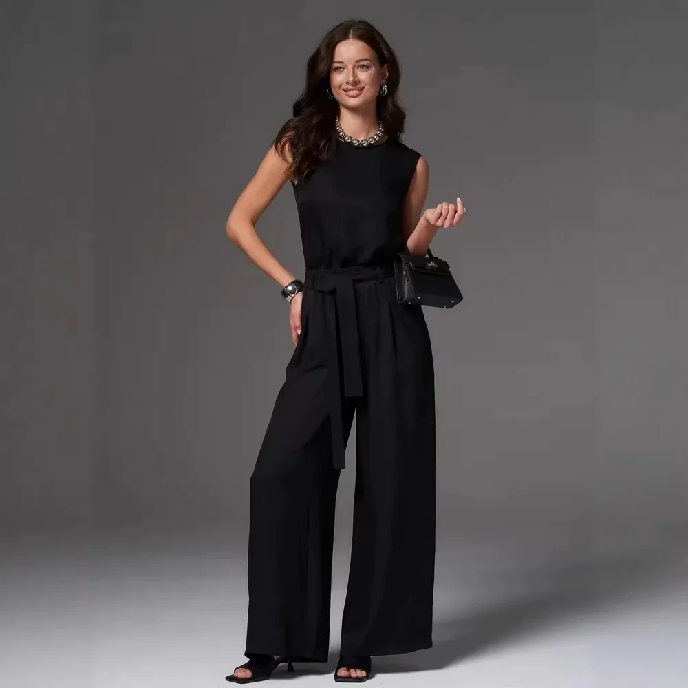 

2026 Summer Trendy Women's One-Piece Suit Loose Casual Color Wide Leg Svel Cross-Border Sle Commute Suit