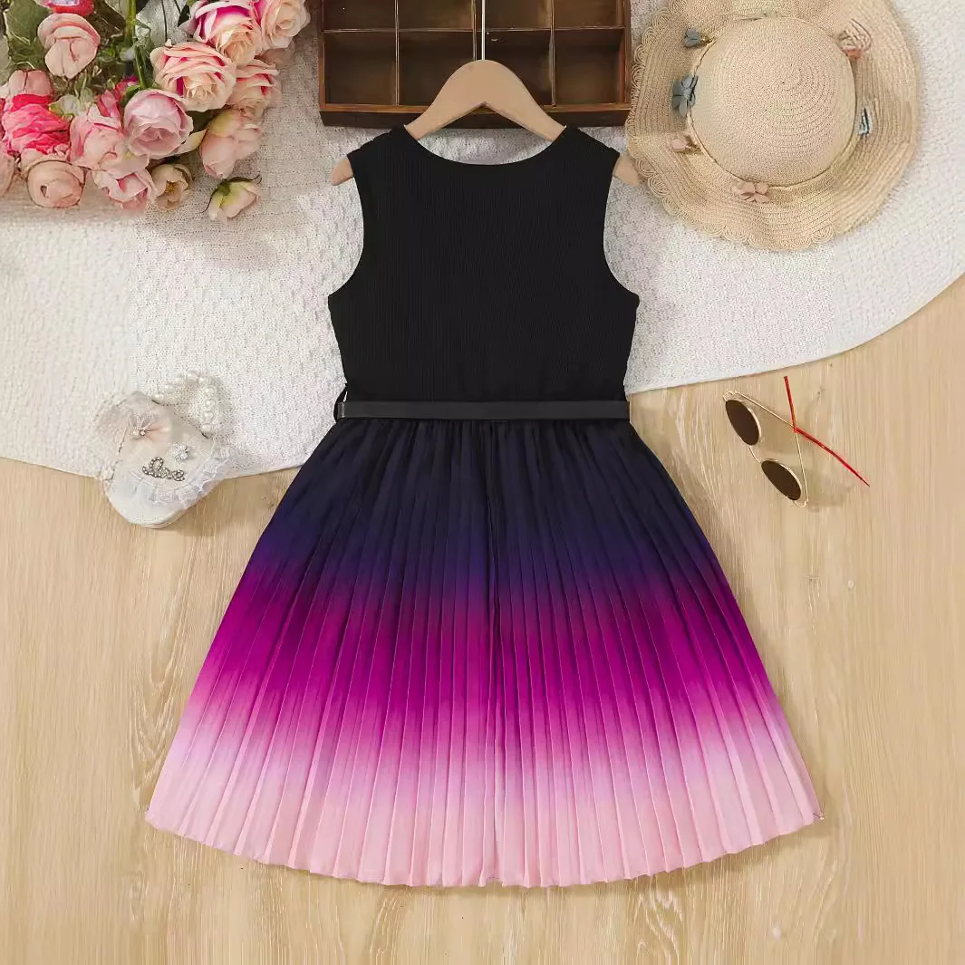 Elegant Girl Dress Pleated Teenager Girl Clothes Princess Dresses Party Wedding Formal Outift Teens Plus Size Sundress with Belt