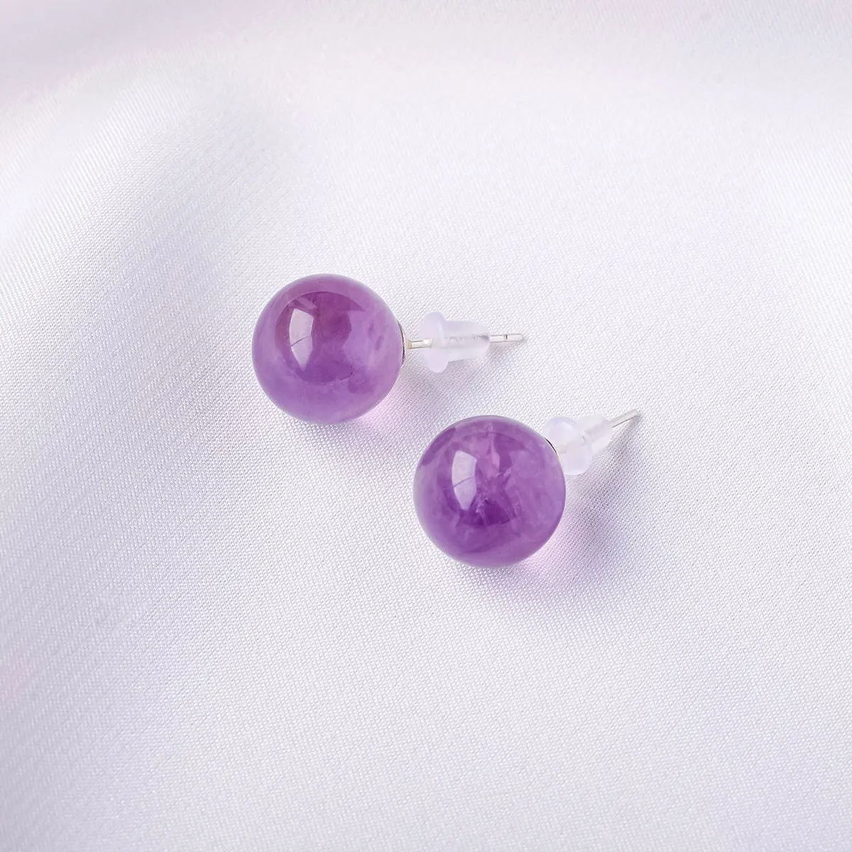 1PC Natural Amethyst Bead Earrings Light Luxury Premium Sterling Silver Earrings Temperament Fashion Jewelry Holiday Gift