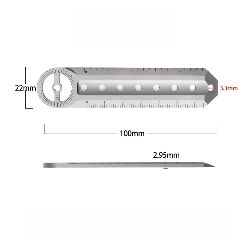 Titanium Alloy Straight Ruler with Keychain Multifunctional Measuring Tool for EDC Outdoor Office