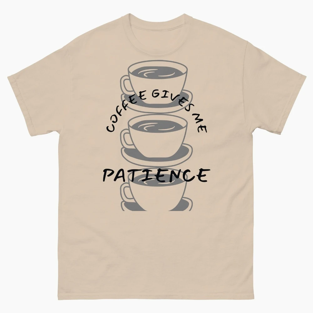 커피는 나에게 인내심을 줍니다 티셔츠 커피 애호가 선물 셔츠 일상 생활 캐주얼 남성 여성 티 릴렉싱 의류 유니섹스 코튼 탑스