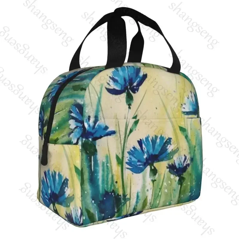 Lunch Bag Insulation Bento Pack Aluminum Foil Rice Bag Meal Pack Ice Pack Student Bento Lunch Handbag Watercolor Daisy flowers