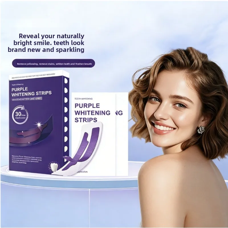 V34 Purple Glowing Dry Tooth Strips - Focused on Teeth Whitening, Stain and Plaque Removal, Purple Beauty Tooth Strips