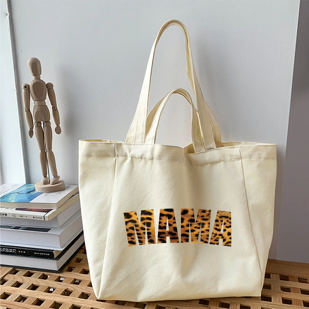 2025 New Shopping Bags Fashion Mom Series Graphic Print Handbag Casual Shoulder Bags Girls Tote Bag Women Eco Canvas Shopper Bag