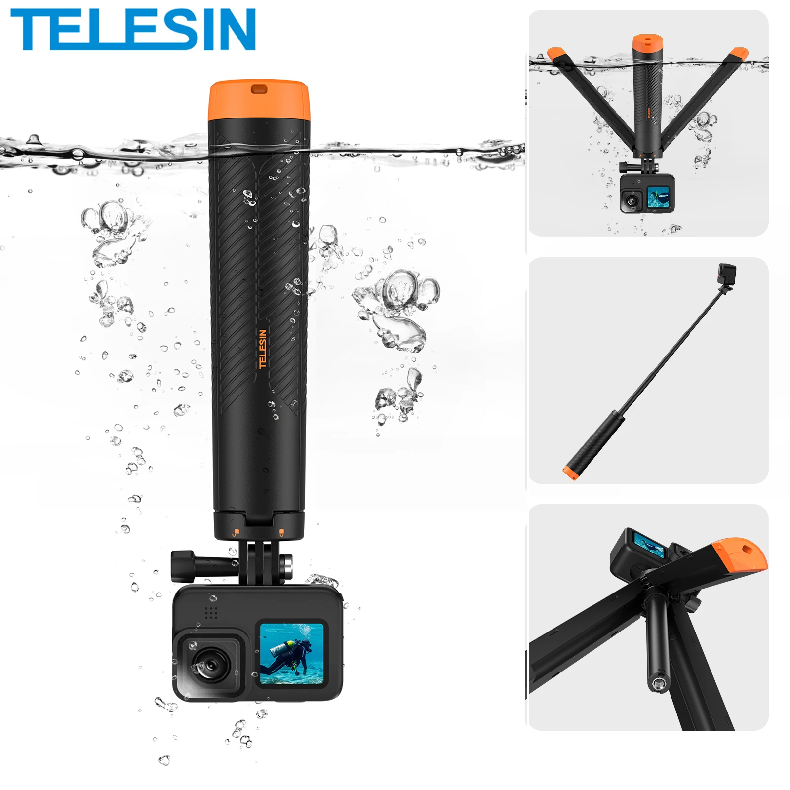 TELESIN Underwater Buoyancy bar Diving Extendable Selfie Stick Tripod For Gopro 13 12 11 10 Insta360 X4 X3 DJI Action 4 3 Camera