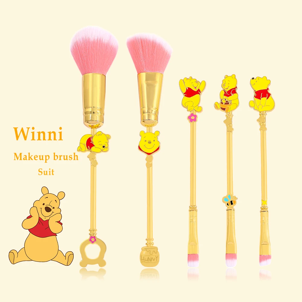 5-delige Winnie de Poon make-upborstelset Metallic textuur Cartoon make-uptools Geschikt voor verjaardagsfeestjes voor meisjes, kerstcadeau