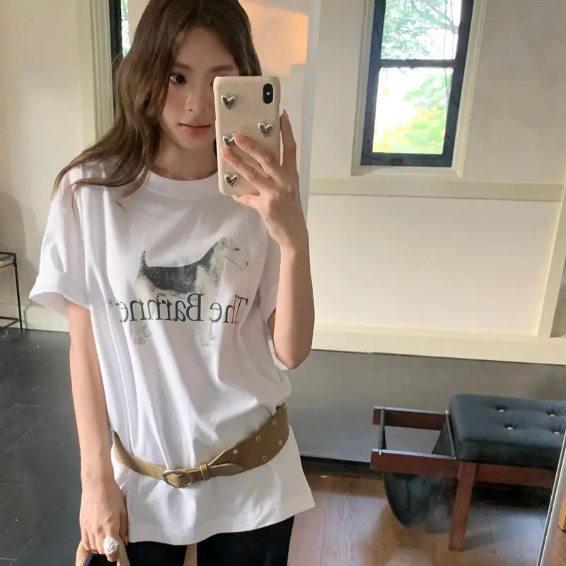 

Korean Niche Trend Puppy Letter Printing T-shirt 2025 Summer New Couple Cotton Loose Short-sleeved T-shirt