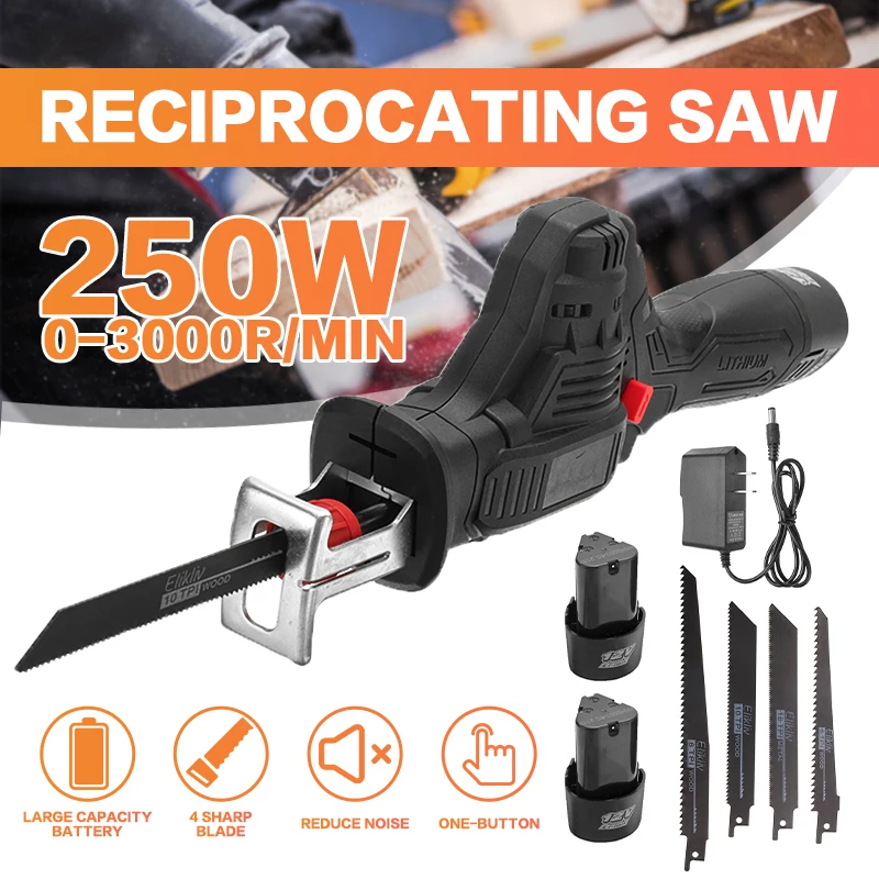 

Cordless Reciprocating Saw Portable Electric Saw with 4 Blades for Cutting Wood Iron Sheet Plastics Multifunctional Electric Saw