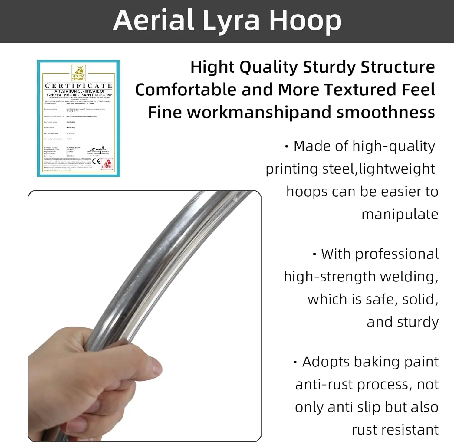 85cm Aerial Hoop Lyra Stainless Steel Aerial Hoop Ring Ideal Equipment for Beginner Experienced Circuse Aerial Yoga Workout