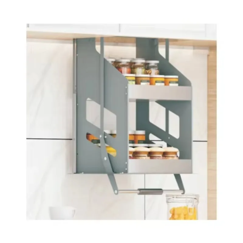 STT Hanging Cabinet Lifting Basket, Space Aluminum Vertical Elevator Kitchen Cabinet Seasoning Basket  Pull-down Organizer Baske