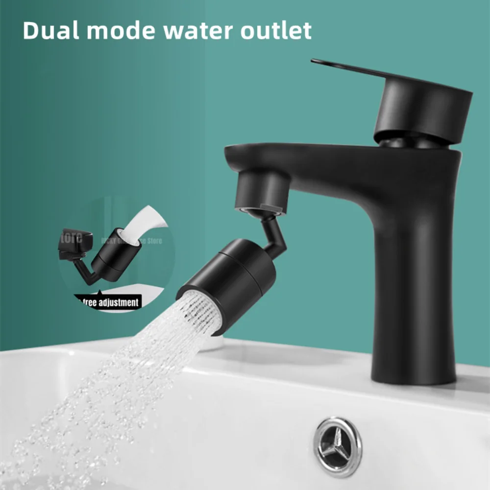 New Black 720° Rotatable Faucet Adapter Splash Filter Sprayer Head Brass Dual Mode Water Outlet Tap Extender Kitchen Accessories