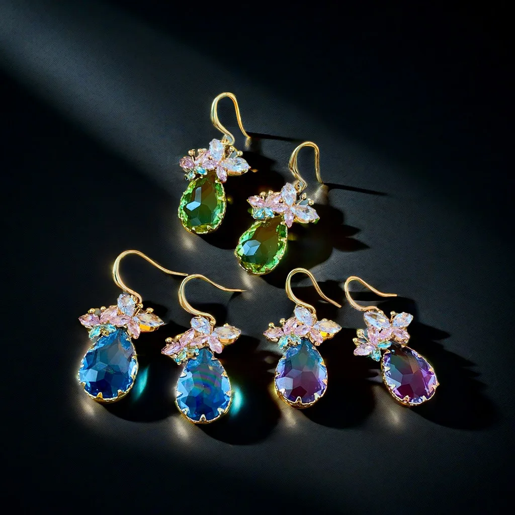 

Fashion Trends Zircon Crystal Geometric Earrings For Women Butterfly Water Drop Dangle Earrings Luxury Ear Jewelry For Party