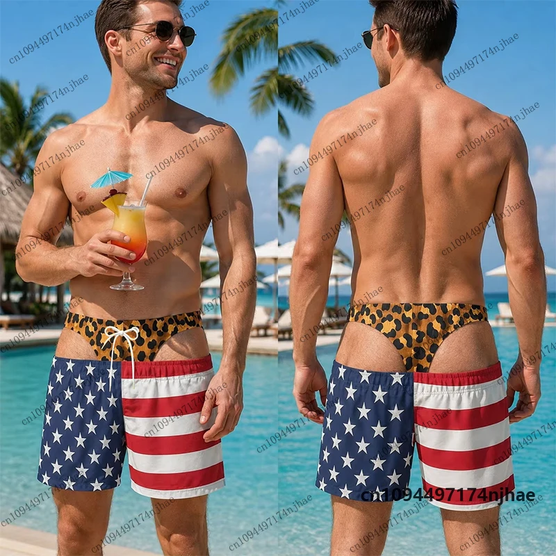 2026 Funny Men's America Butt Prank Pattern Swim Trunks Summer Quick Dry Swiming Hawaii Casual Short Pants Unisex Beach Clothes