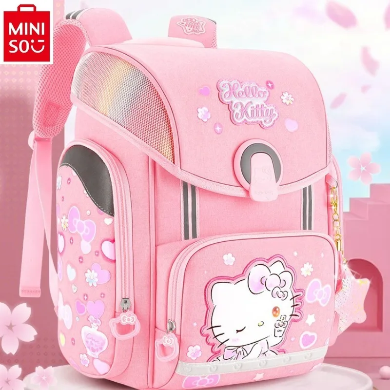 MINISO Hello Kitty Student Spinal Protection, Load Reduction, Breathable, Lightweight, and Large Capacity Storage Backpack