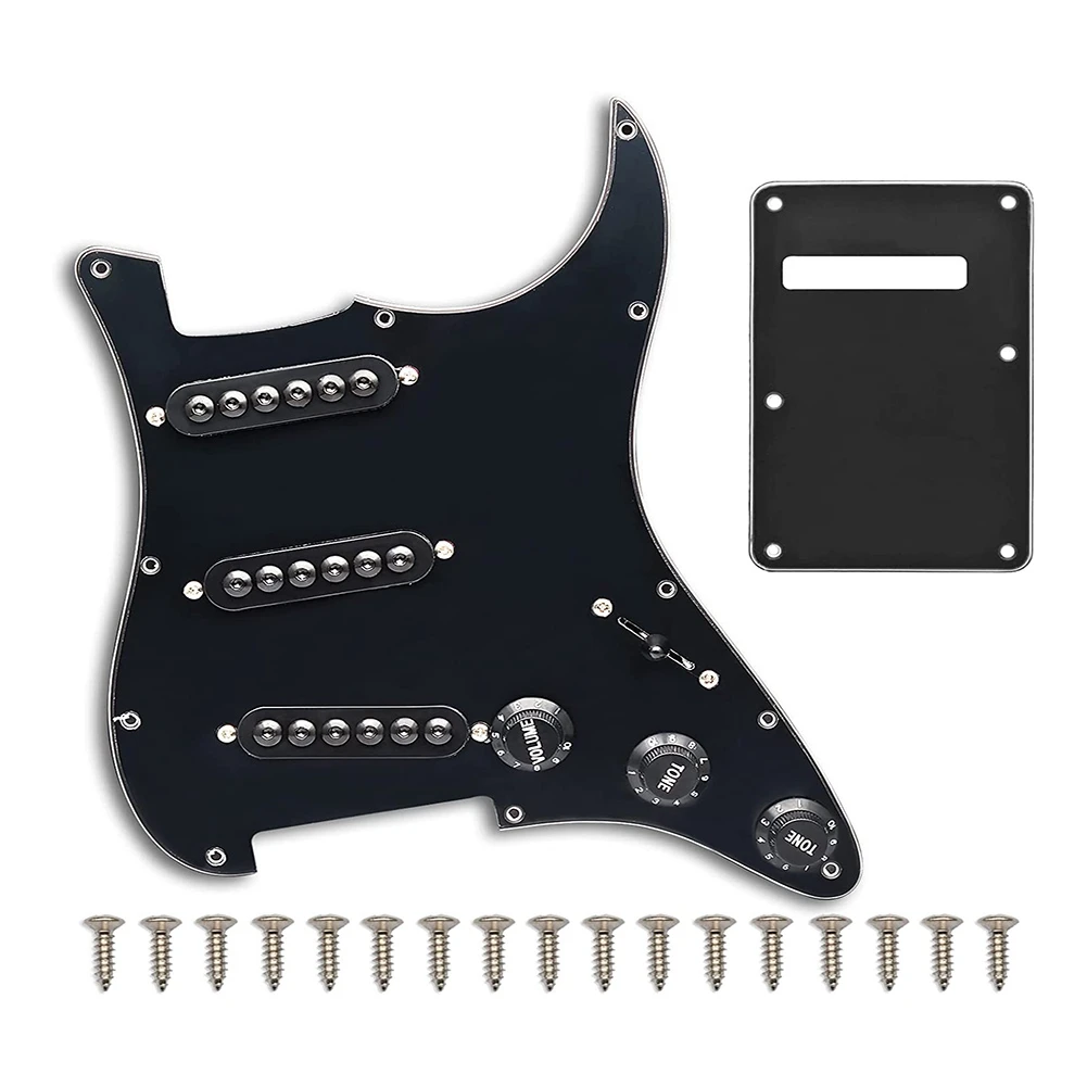 Prewired Pickguard SSS 3 Single Coil Pickups Adjustable Screws for Standard Guitar Parts,Black