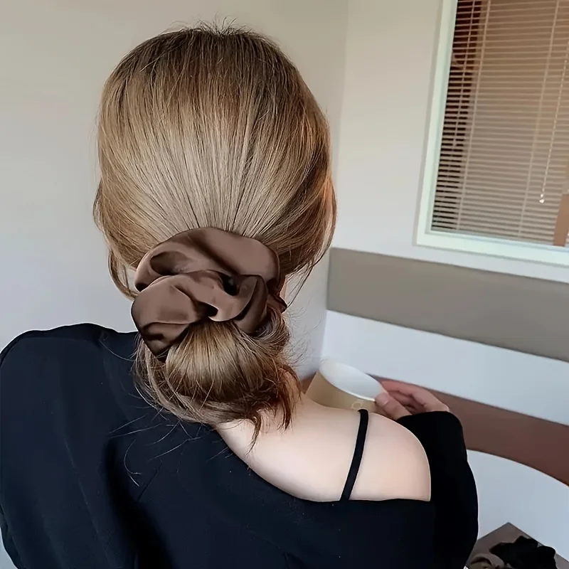 5pcs Elegant Satin Scrunchies - Soft, High Elasticity Hair Ties For Women & Girls, Solid Colors