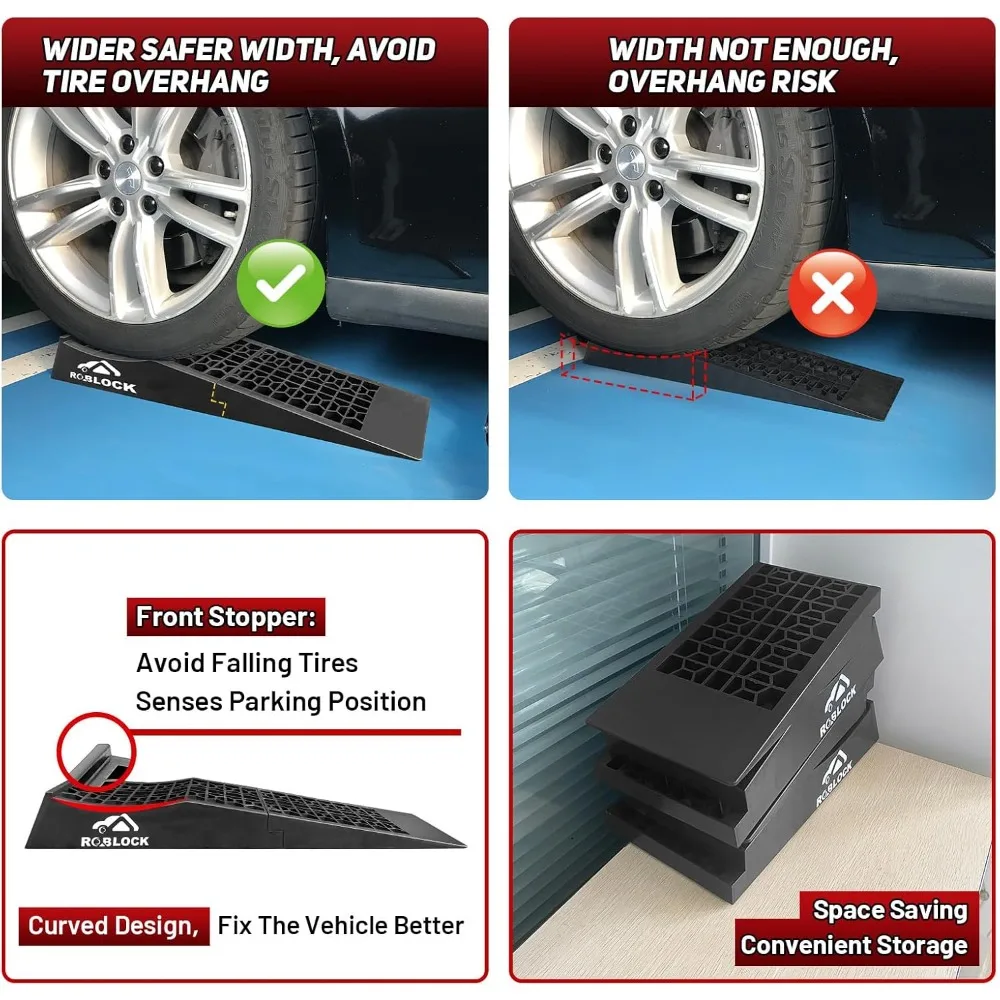 Adjustable Low-Profile Vehicle Ramps for Jack Support and High Lift, Sturdy Car Ramps for Low-Slung Cars, Detachable Automotive