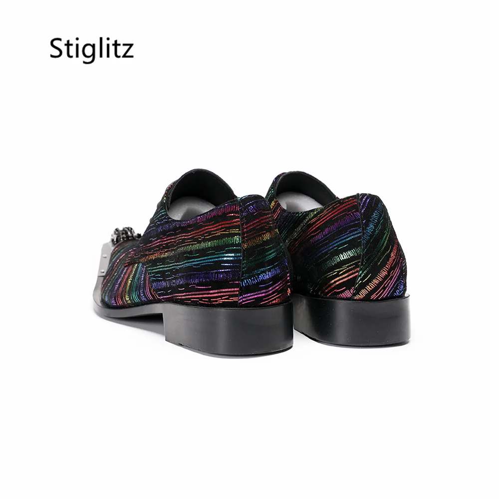 

Mixed Color Lace Up Dress Shoes for Men Metal Pointed Toe Genuine Leather Oxford Shoes Business Formal British Style Party Shoes