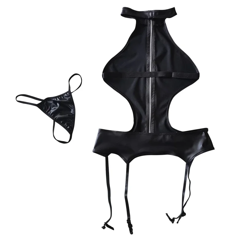 Sexy Lingerie Women Sexy Leather Backless Swimwear Set Bodysuit Woman Open Sleepwear for Sex BDSM Underwear Erotic Costume