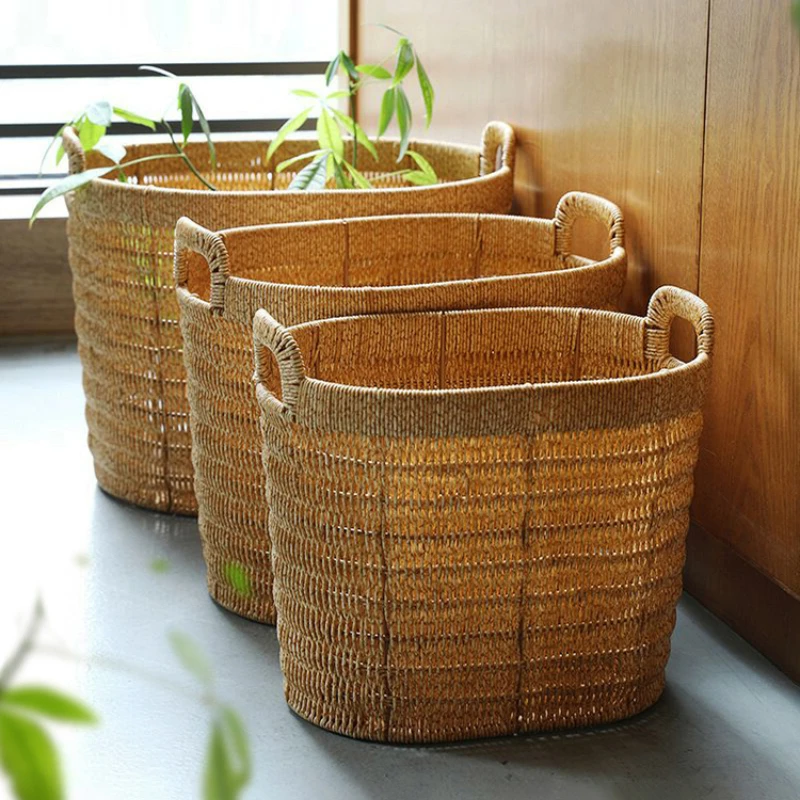 Imitation Vine Weaving Clothing Basket Large Storage Bucket Bathroom Bedroom Laundry Hamper Clothing Toys Organizing Baskets