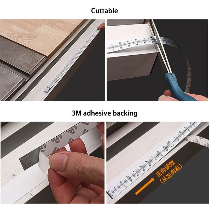 Pasteable Graduated Scale Woodworking Stainless Steel Measure Self Adhesive Metric Scale Ruler 0.6M 1m 1.5m 2.5m DIY Tools