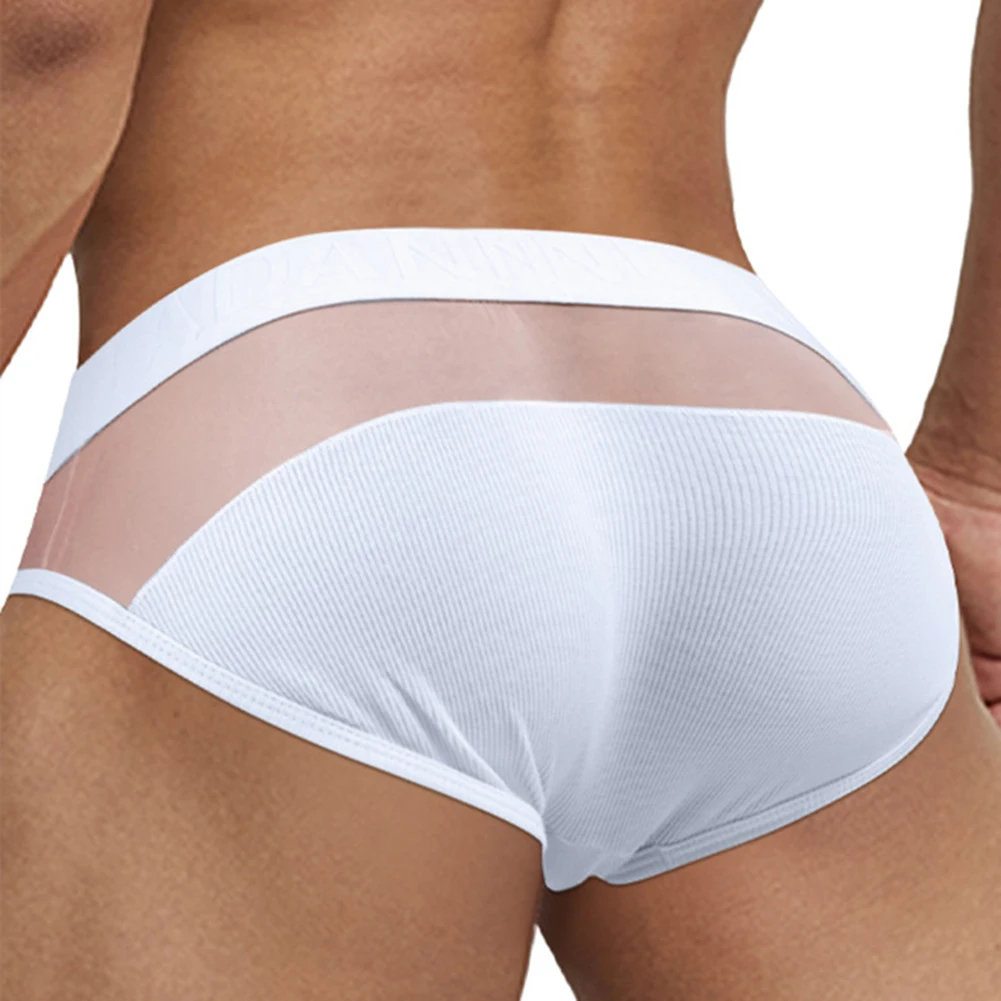 Men Splicing Transparent Mesh Brief Cotton Bikini Low-Rise Breathe Sex Pantie Gay Sexy Accessories Hot Underwear Men's Clothing