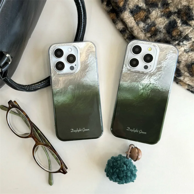 Forest gemstones green gradient art Phone case For iPhone 16 15 14 13 Pro Max Case Cute Luxury Plating Cartoon shockproof Cover