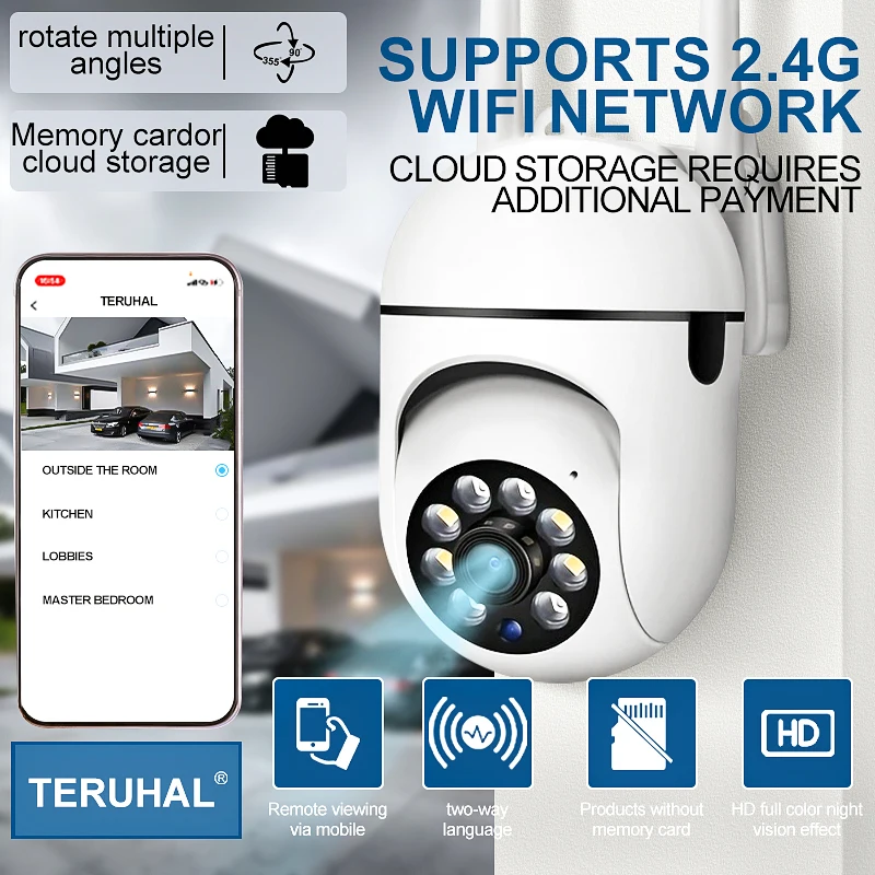 HD Full Color Night Vision Surveillance Camera with Two-Way Call Mobile Remote Monitoring Support Memory Card & Cloud Storage