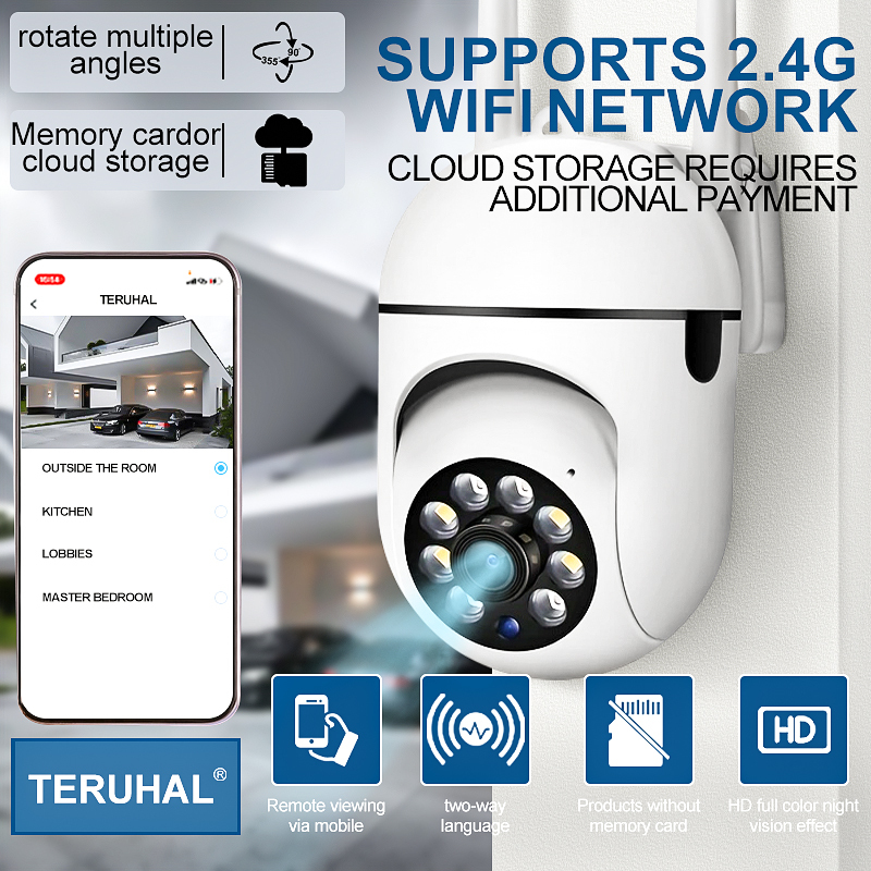 HD Full Color Night Vision Surveillance Camera with Two-Way Call Mobile Remote Monitoring Support Memory Card & Cloud Storage 