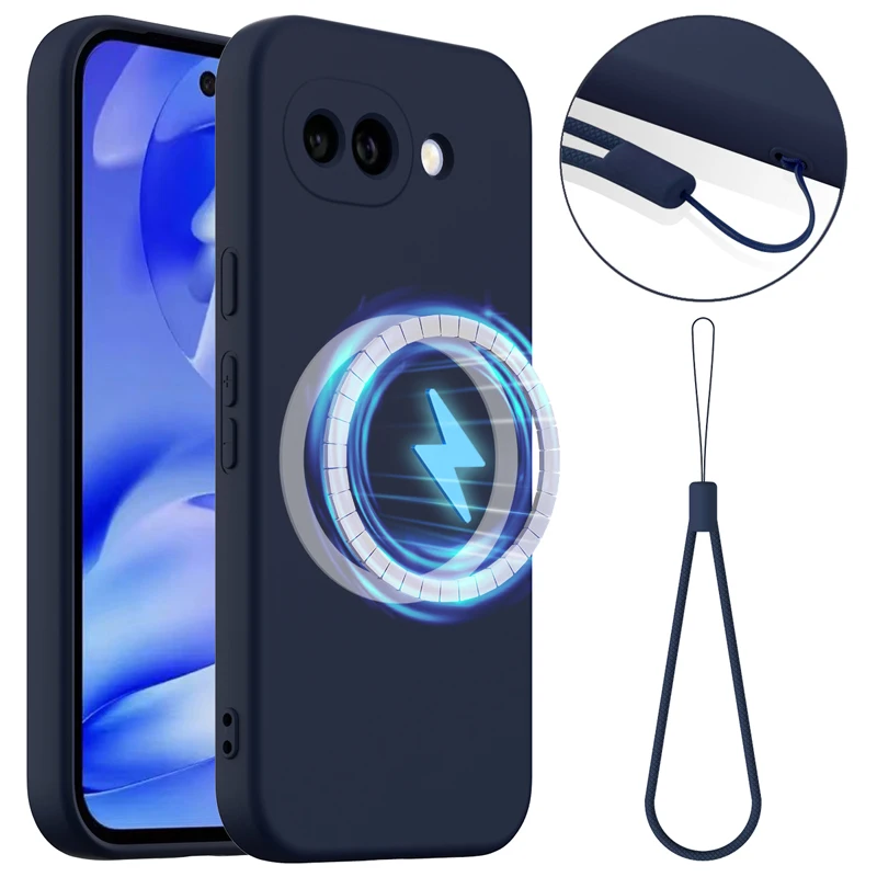 

For Google Pixel 10a ELVEV Magnetic Soft Premium Silicone with Flocking inside Cover Lanyard for Google Pixel 10a