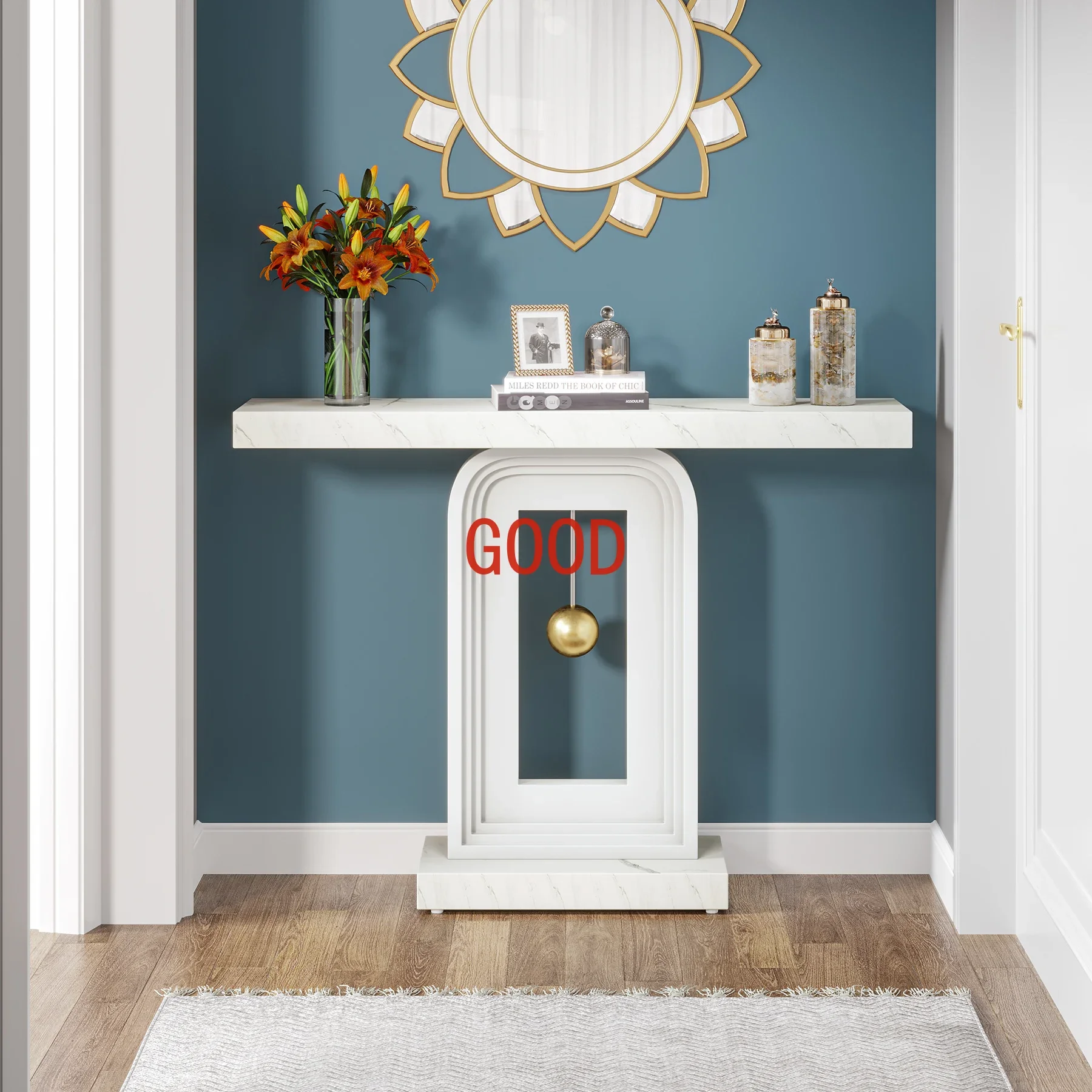 Tribesigns Modern Console Table, 40 Inches Narrow Sofa Entryway Table with Pendulum Shape Base, Contemporary Wood Accent Table