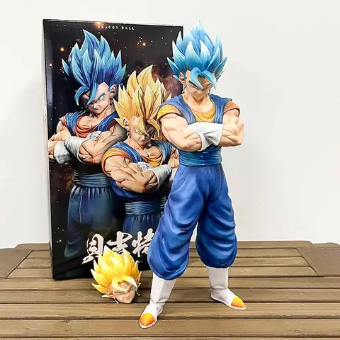 31cm Gk Vegetto 드래곤 볼 애니메이션 피규어 유방 포옹 자세 액션 인형 파란색 노란색 머리 슈퍼 사이어인 모델 동상 소년 선물