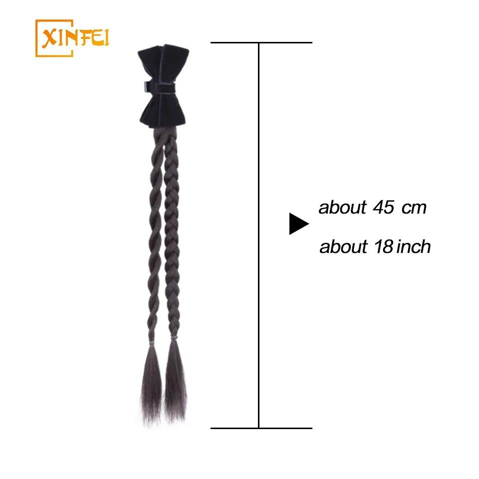 XINFEI เจ้าหญิงสไตล์หวาน Bow Hairpin-on วิกผมสังเคราะห์ Double Twists Braid จําลอง Headwear ผมหางม้า Extension